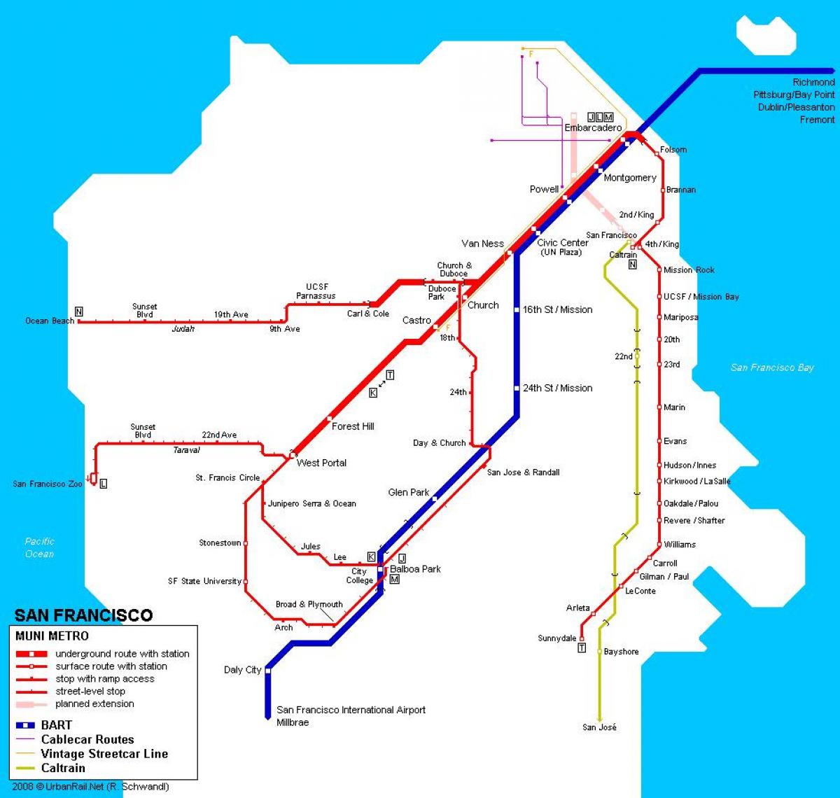 Mapa de la estación de metro de San Francisco