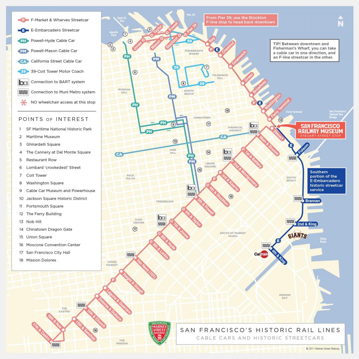 Mapa de las estaciones de tranvía de San Francisco