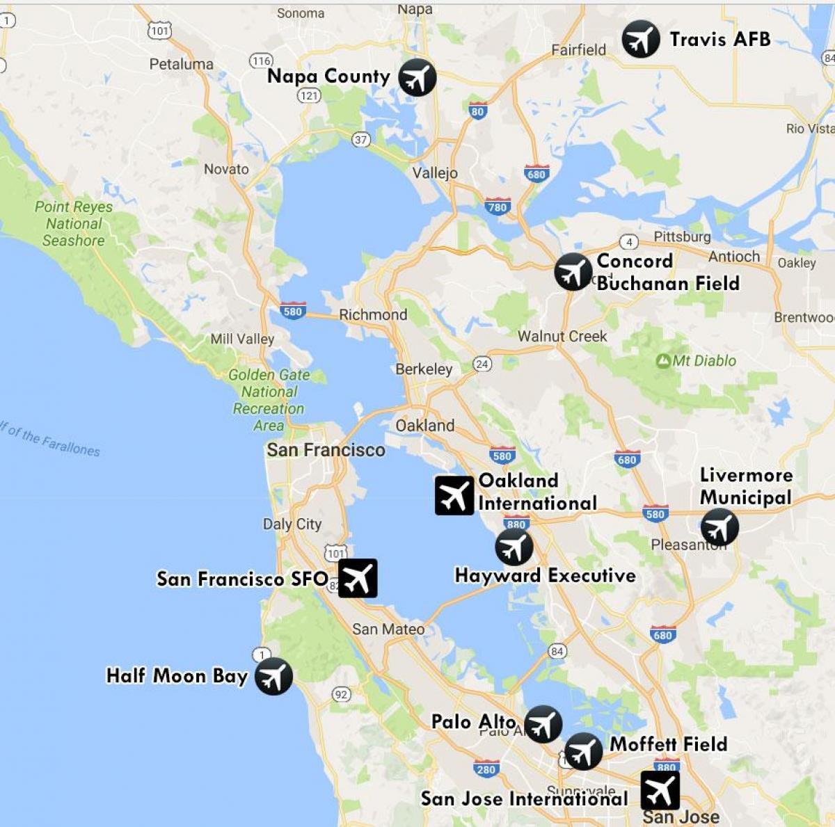 Mapa de los aeropuertos de San Francisco